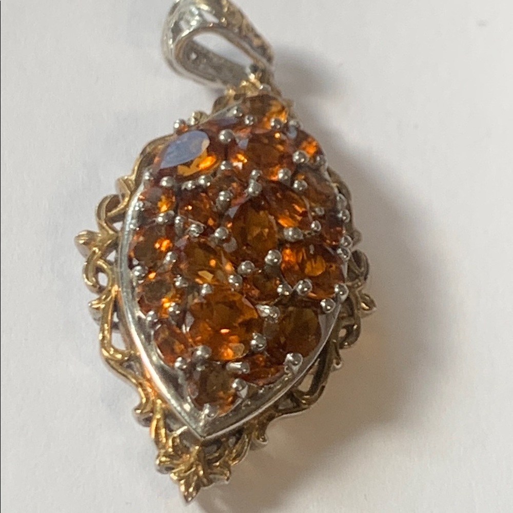 Sterling Silver Gold Vermeil Accent Citrine Gemstone Ornate Filigree Pendant